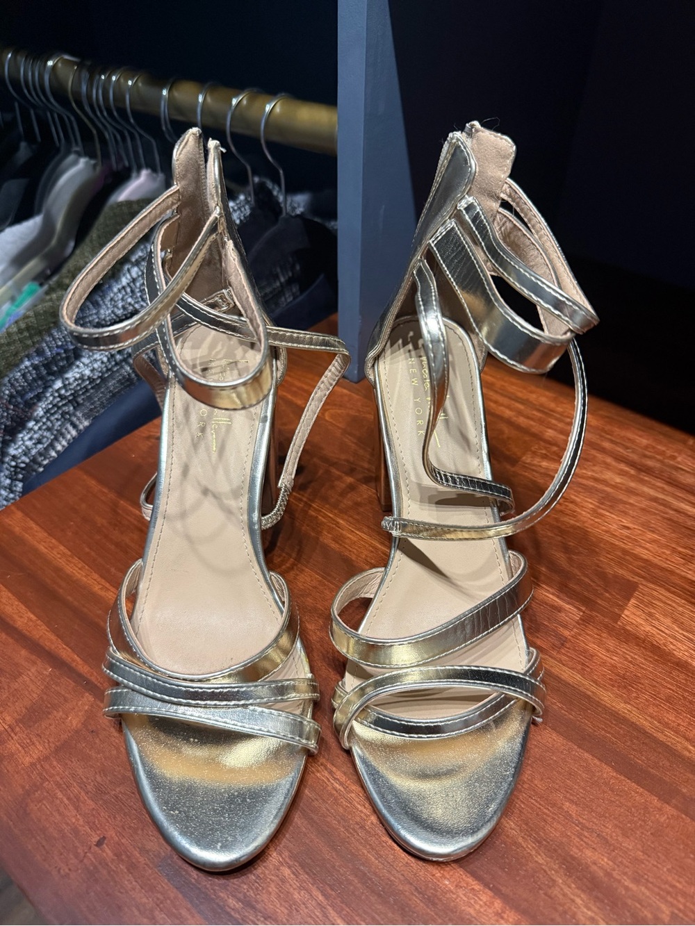 Nicole Miller Gold Metallic Strappy High Heel Sandals